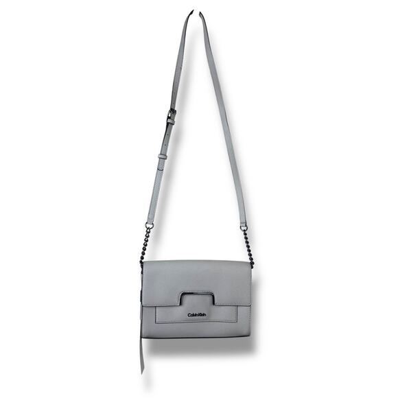 Calvin Klein NWT Dove Grey Finley Saffiano Flap Sleek Classy Crossbody Bag - Picture 2 of 12
